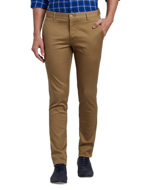brown solid flat front casual trouser - 18054769 - Very Small Image - 1