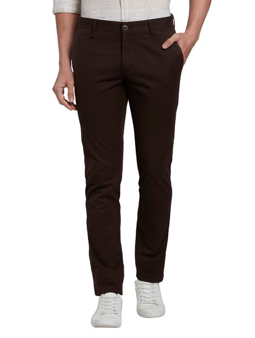 brown solid flat front casual trouser - 18054814 - Very Small Image - 1
