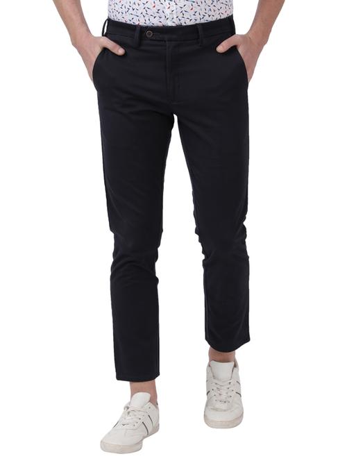 blue solid flat front casual trouser - 18054839 - Very Small Image - 1