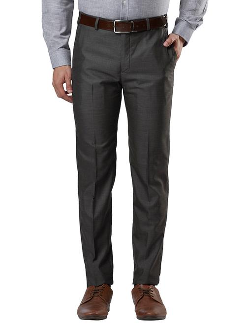 grey solid flat front formal trouser - 18054843 - Very Small Image - 1