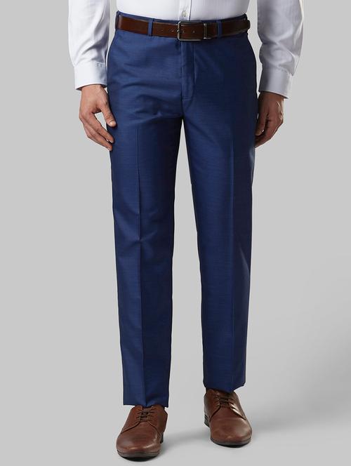 blue solid flat front formal trouser - 18054853 - Very Small Image - 1