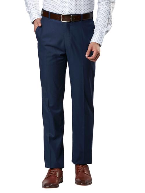 blue solid flat front formal trouser - 18054951 - Very Small Image - 1