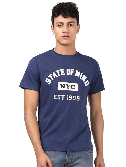 navy blue chest print t-shirt - 18054979 - Very Small Image - 1