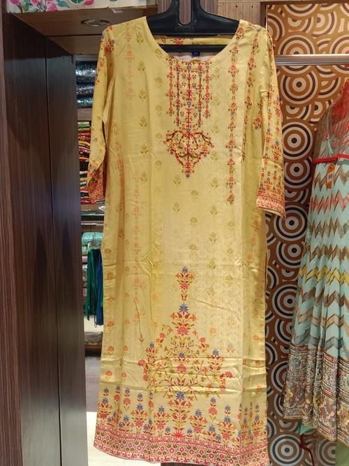 ladies straight kurta light yellow colour - 18055084 - Very Small Image - 1