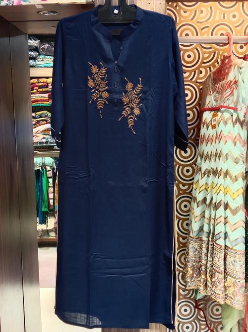 ladies straight kurta navy blue colour - 18055097 - Very Small Image - 1