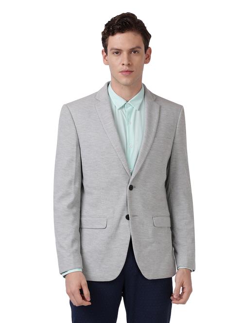 grey solid single breasted formal blazer - 18055128 - Very Small Image - 1