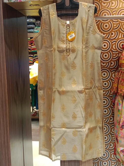 ladies straight kurta beige colour chanderi - 18055344 - Very Small Image - 1