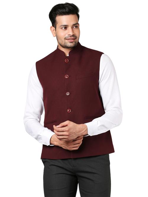 maroon solid waist coat - 18055362 - Very Small Image - 1