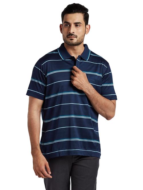 navy blue striped polo t-shirt - 18055393 - Very Small Image - 1
