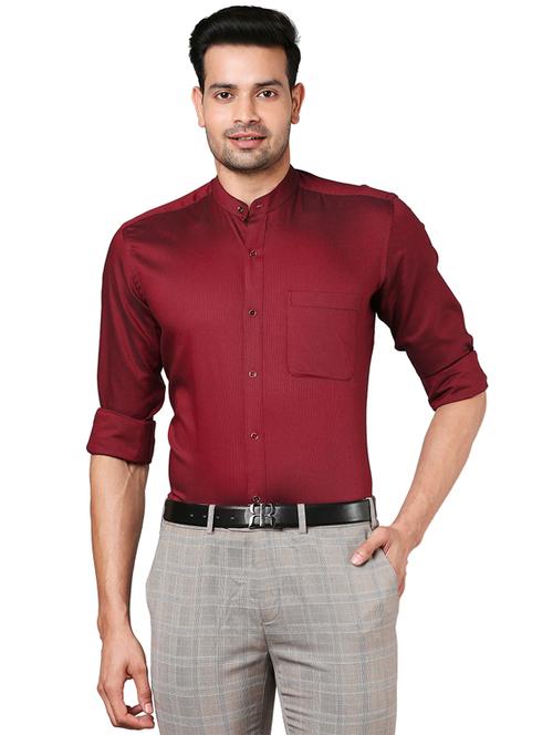 maroon solid formal shirt - 18055572 - Very Small Image - 1