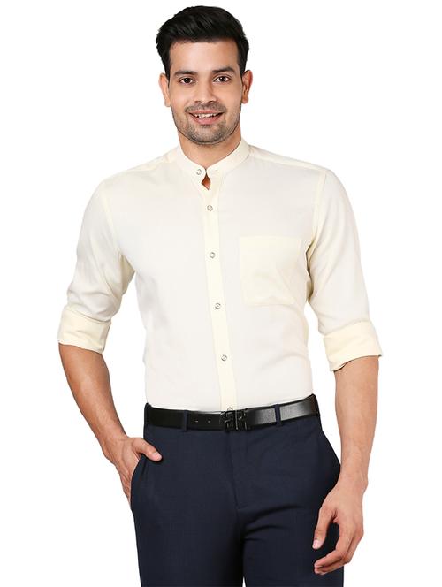 cream solid formal shirt - 18055573 - Very Small Image - 1