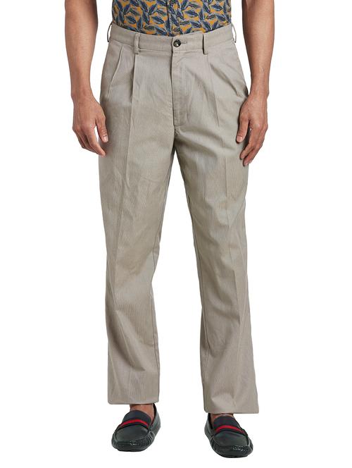 grey textured pleated casual trouser - 18055644 - Very Small Image - 1
