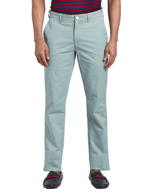 blue solid flat front casual trouser - 18055725 - Very Small Image - 1