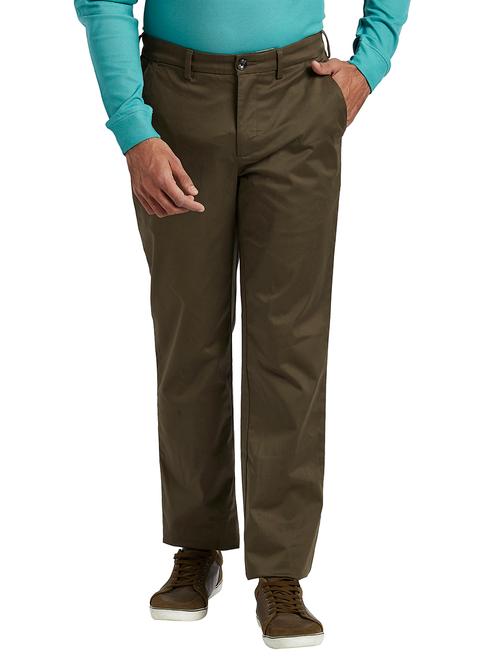 green solid flat front casual trouser - 18055726 - Very Small Image - 1