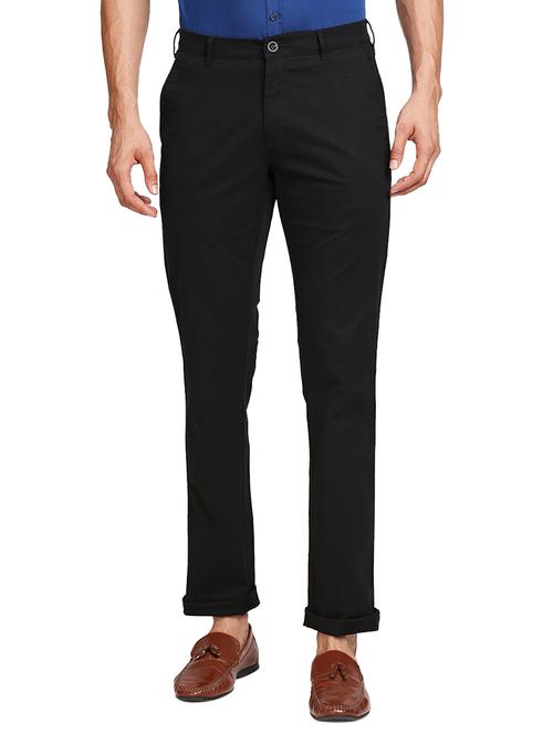 black solid flat front casual trouser - 18055731 - Very Small Image - 1