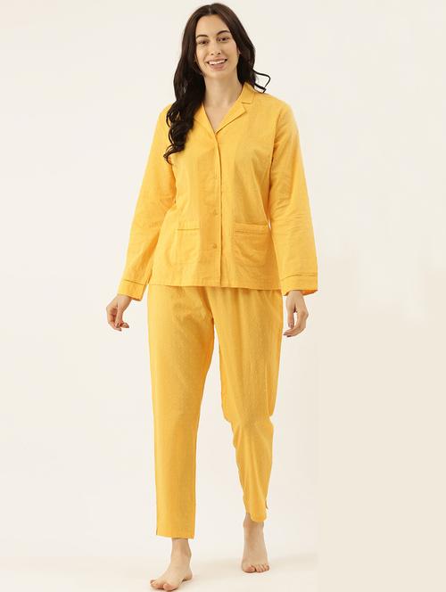 lapel neck solid nightwear pajama set - 18055839 - Very Small Image - 1