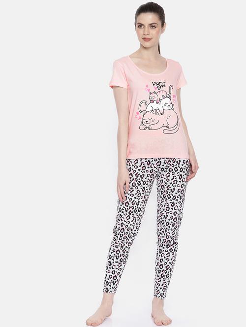 round neck printed nightwear pajama set - 18055842 - Very Small Image - 1