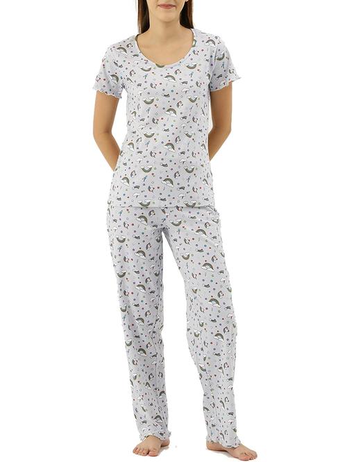 round neck printed nightwear pajama set - 18055855 - Very Small Image - 1