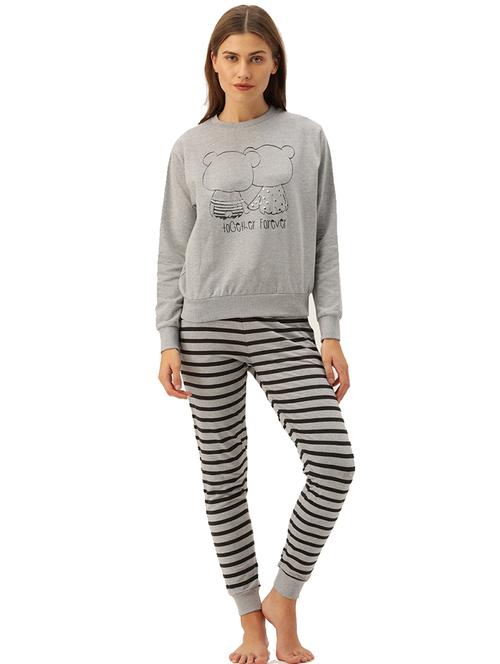 round neck printed nightwear pajama set - 18055858 - Very Small Image - 1