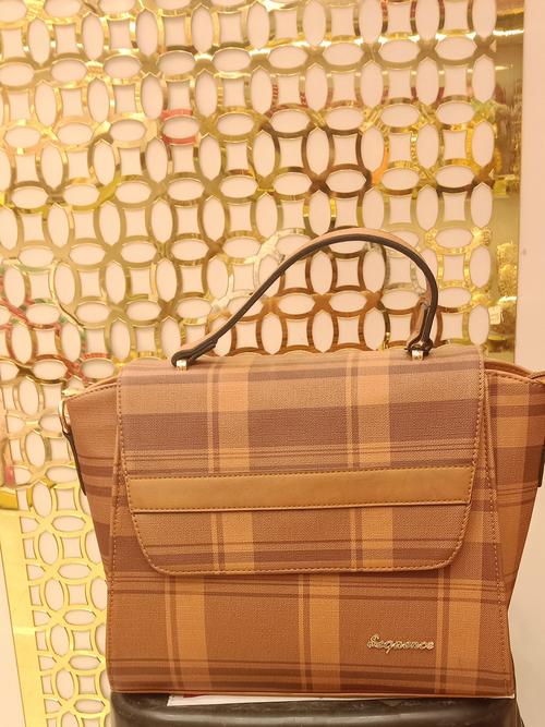 ladies handbag beige colour fabric pu - 18056022 - Very Small Image - 1