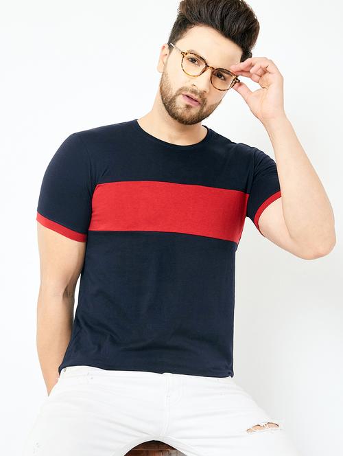 navy blue color block t-shirt - 18056231 - Very Small Image - 1