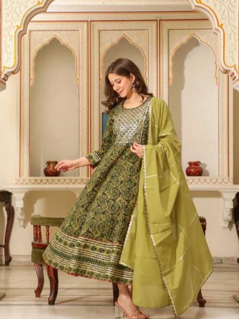 ladies gown with dupatta fabric cotton - 18056258 - Very Small Image - 1