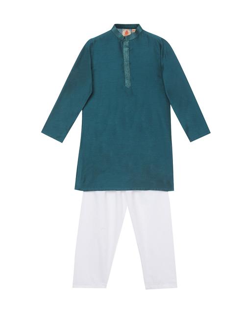 teal solid kurta set - 18056329 - Very Small Image - 1