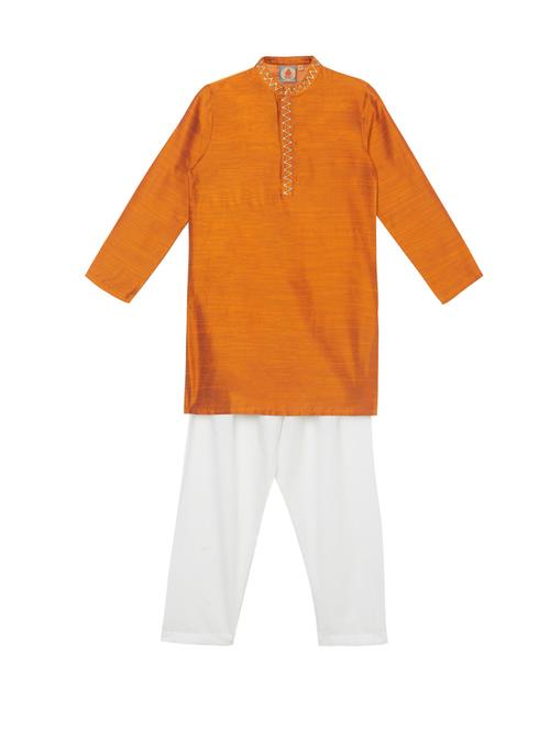 orange solid kurta set - 18056338 - Very Small Image - 1