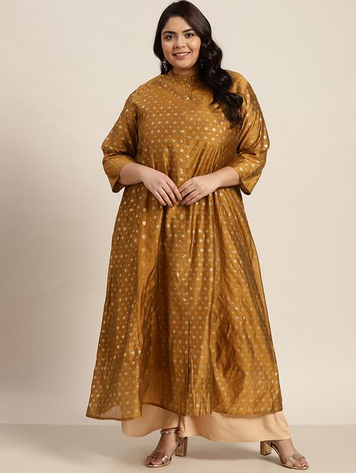 mustard chanderi anarkali kurta - 18056412 - Very Small Image - 1