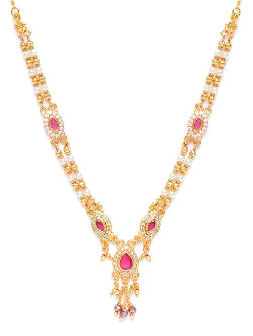 magenta & white gold-plated ad-studded handcrafted dual-stranded necklace - 18056503 - Very Small Image - 1