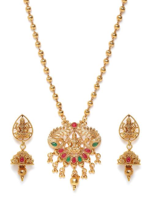 red gold-plated stone-studded goddess lakshmi handcrafted set - 18056518 - Very Small Image - 1