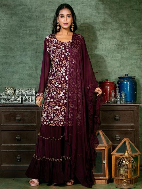 purple self design straight set - 18056553 - Very Small Image - 1