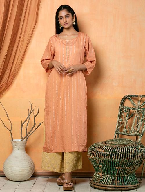 peach self design straight set - 18056569 - Very Small Image - 1