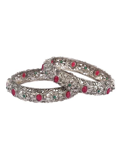 oxidized boho tribal antique bangle set (2 pcs) size-2.4, multicolor - 18056842 - Very Small Image - 1