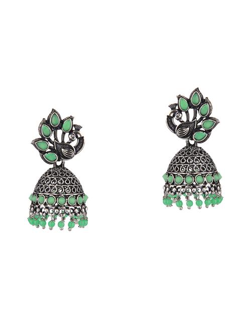 green metal jhumka earring - 18057244 - Very Small Image - 1