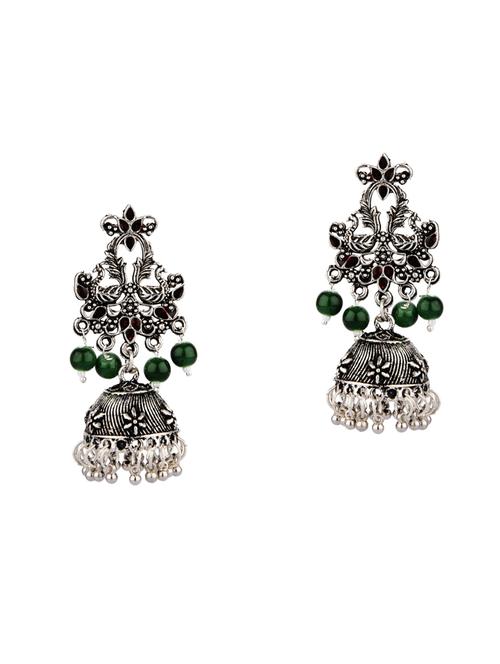 green oxidized bohemian jhumka earrings set - 18057254 - Very Small Image - 1