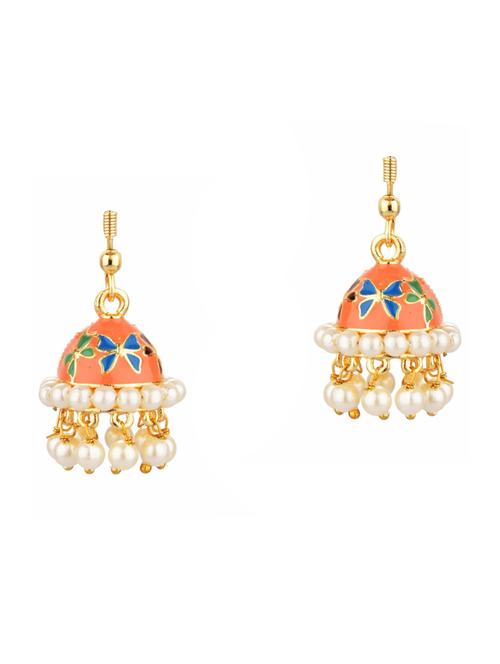 orange metal jhumka earring - 18057299 - Very Small Image - 1