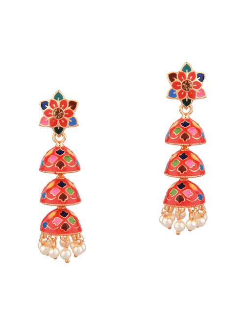 red metal jhumka earring - 18057327 - Very Small Image - 1