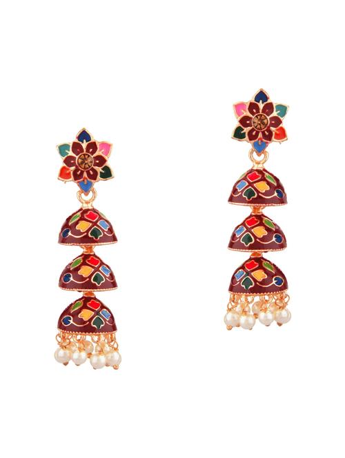 red metal jhumka earring - 18057328 - Very Small Image - 1