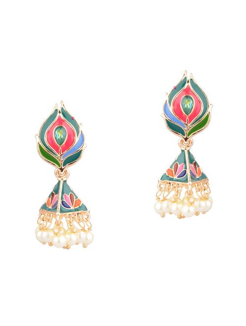 green metal jhumka earring - 18057337 - Very Small Image - 1