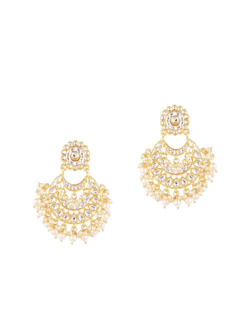traditional crystal floral big dangle chandbali earrings set, white - 18057533 - Very Small Image - 1