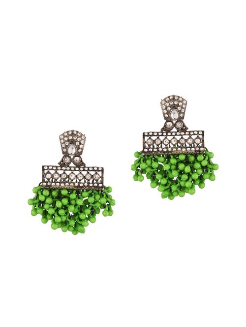 oxidized boho vintage tribal crystal dangle earrings, green - 18057541 - Very Small Image - 1