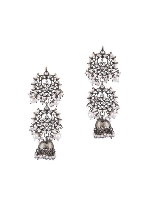 white metal jhumka earring - 18057563 - Very Small Image - 1