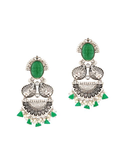 oxidized boho vintage tribal crystal chandelier dangle earrings set, green - 18057588 - Very Small Image - 1