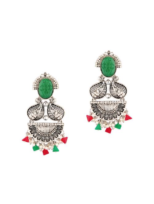 oxidized boho vintage tribal crystal chandelier dangle earrings set, green - 18057590 - Very Small Image - 1