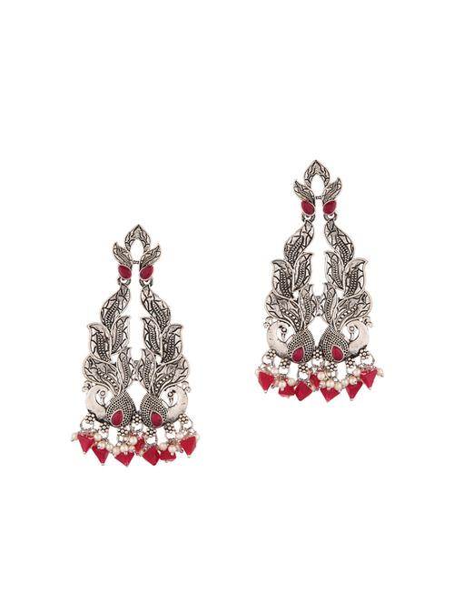oxidized boho vintage tribal crystal peacock dangle earrings set, red - 18057595 - Very Small Image - 1