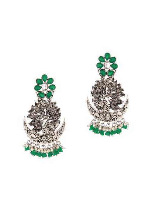 oxidized boho vintage tribal crystal peacock dangle earrings set, green - 18057601 - Very Small Image - 1