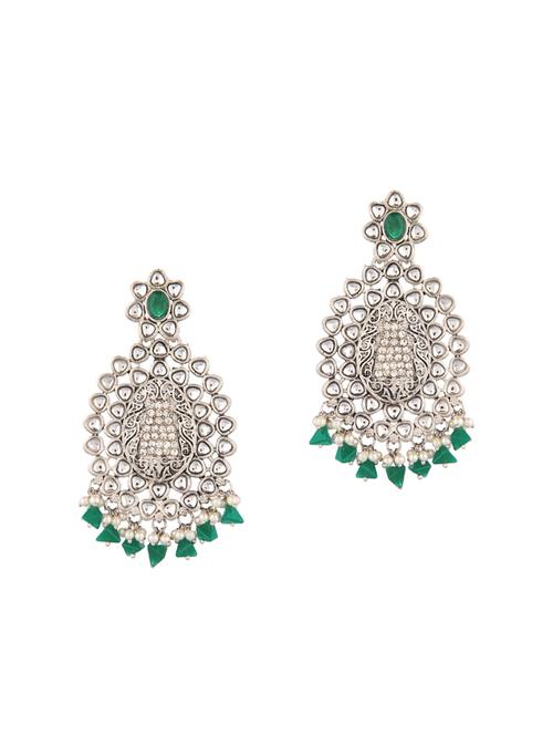 tribal crystal floral dangle earrings set, green - 18057605 - Very Small Image - 1