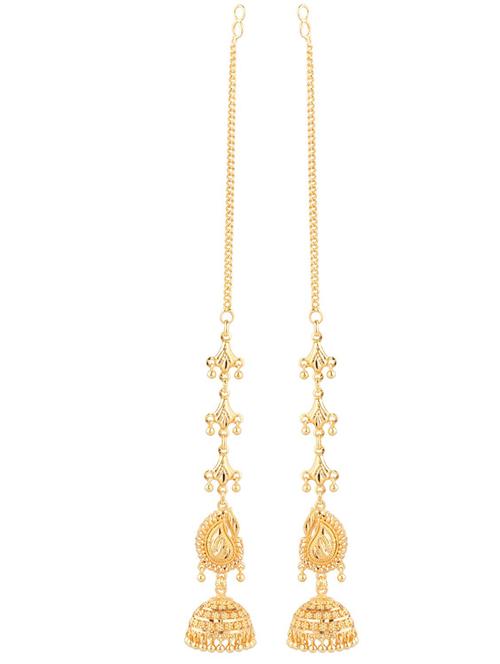traditional long earchain dangle earrings set, golden color - 18057633 - Very Small Image - 1