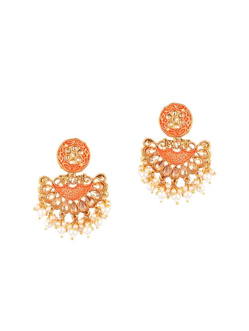 antique crystal dangle earrings set, orange color - 18057658 - Very Small Image - 1
